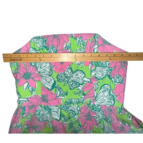 ▶️ Lilly Pulitzer ◀️ Pink Green Strapless Butterfly Lottie Dress Size 10 - Picture 13 of 14